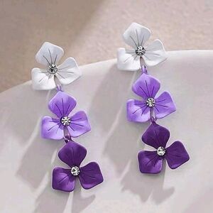Cascading Purple Floral Earrings With Crystals